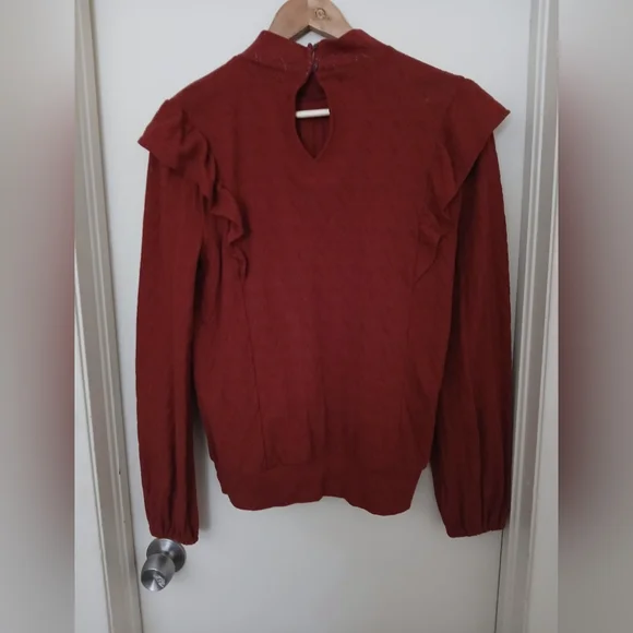 Loft Pointelle Ruffle Sweater Size Large - Picture 2 of 3